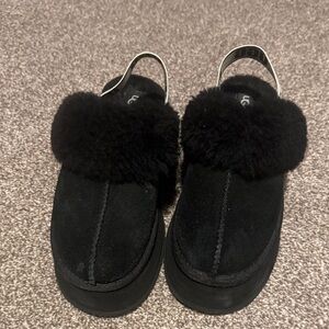 UGG Women's Black Furry Platform Shoes